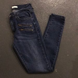 Kancan, dark wash and zipper detail skinny jeans